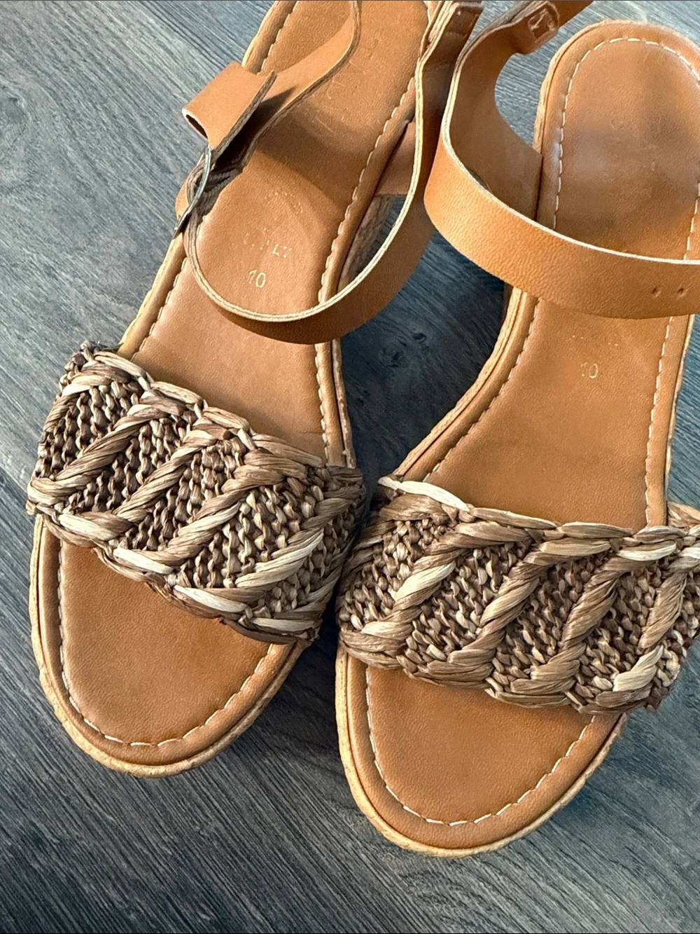 Women’s Italian Shoemakers Tan Woven Espadrille Wedge Sandals